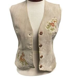 Vintage Ms Today Suede Knit Vest Floral Cottage Cabin Boho Size 8 Leather